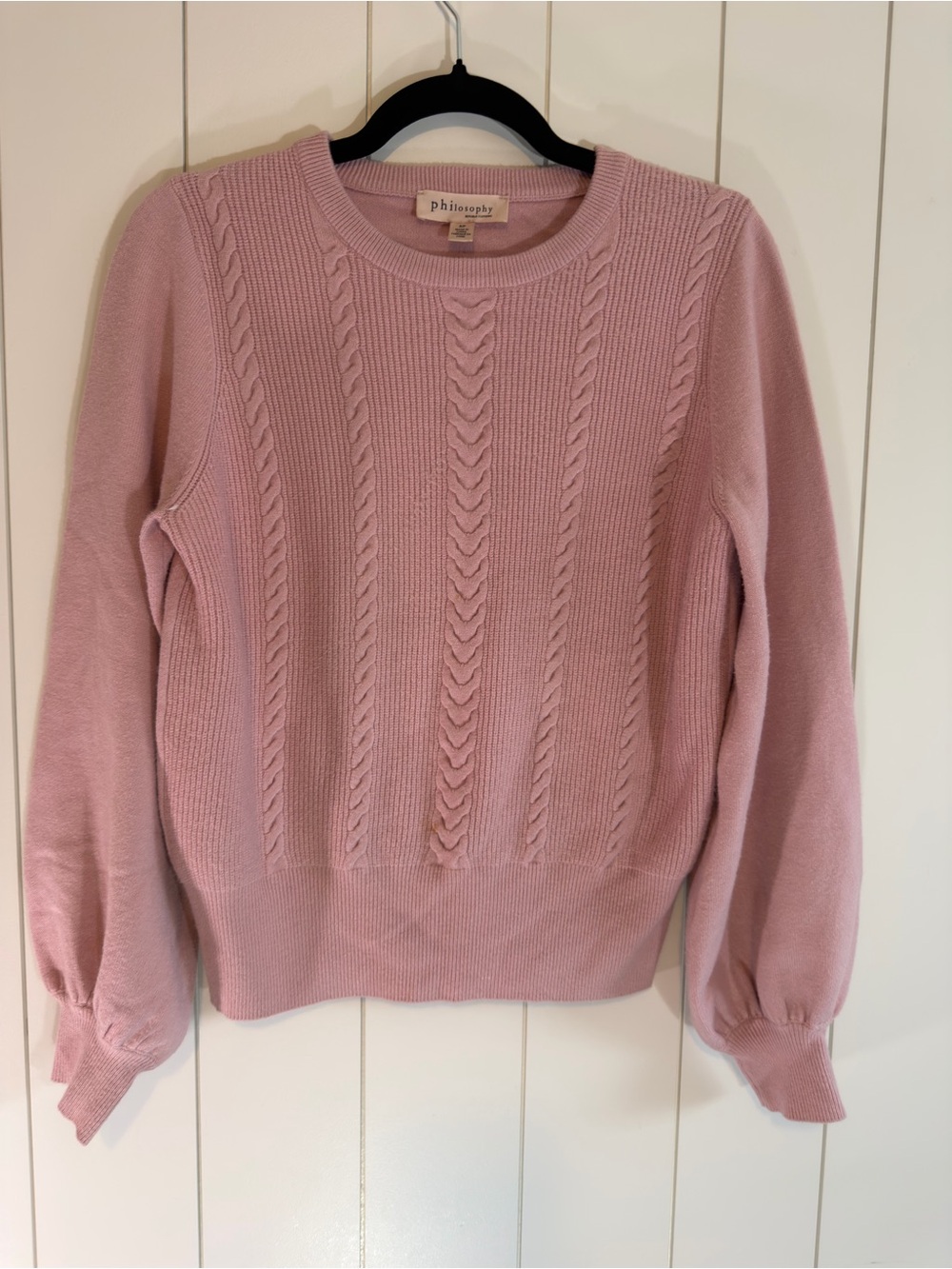 Philosophy Soft Dusty Pink Cable-Knit Crewneck Sweater